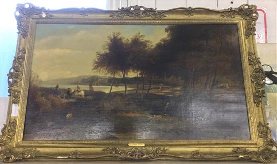 Oil, country river scene - EC Williams